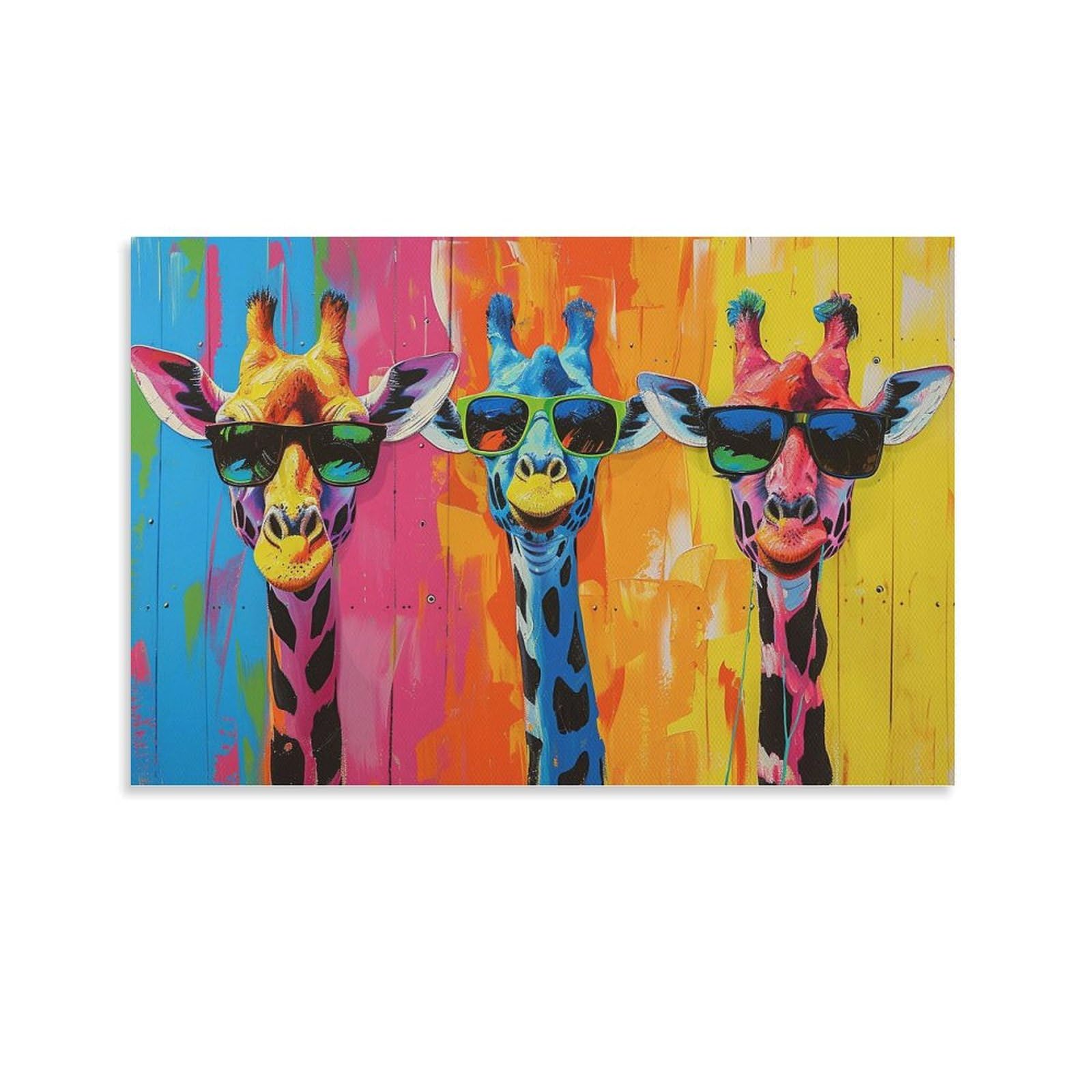 Amazon.co.jp: 絵画 サングラスをかけた3頭のキリン アートパネル